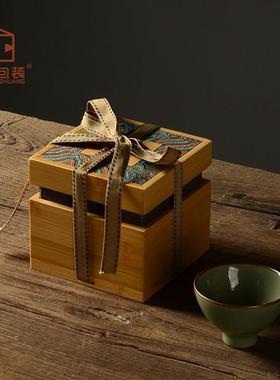 黄色水波纹竹盒单杯建盏主人杯小木盒子定制小饰品收纳礼物茶杯盒