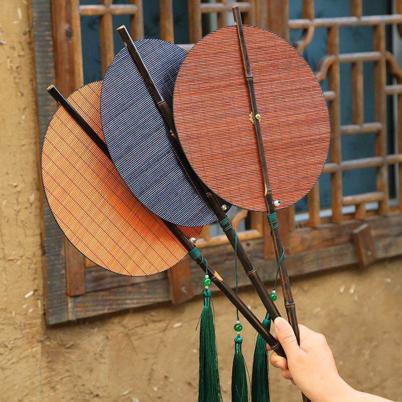 天然手工竹编竹制扇子长柄团扇家居摆设道具装饰竹制品扇风竹扇子