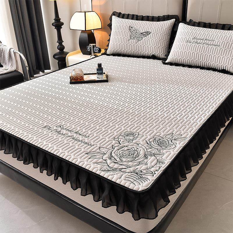 2025夏季花边冰丝乳胶凉席床笠款三件套可机水洗单人宿舍空调床垫,床上用品,乳胶席,淘宝优惠券,粉丝福利购,淘宝优惠卷