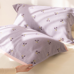 女吸汗透气全棉J枕头巾防头油家用柔软 樱桃纱布枕巾一对装