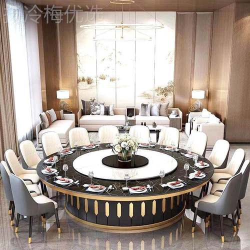 岩电动大圆桌餐1.8饮-5m自动板岩YRP板6餐桌旋转圆桌面带转盘1餐