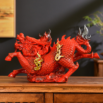 曾国清大号一对麒麟紫砂陶瓷火麒麟招财办公室客厅装饰品摆设摆件
