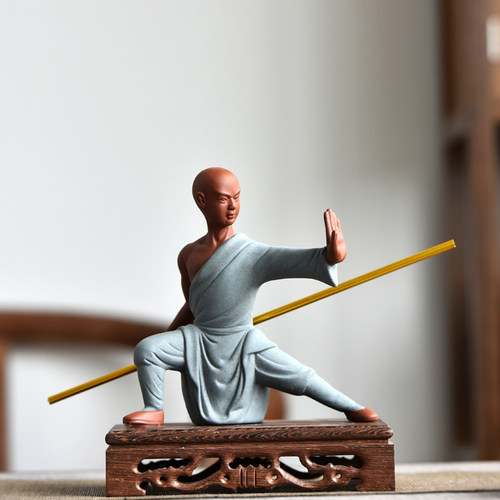 少林功夫和尚摆件紫砂武僧家居桌面装饰博古架白瓷工艺品人物摆设