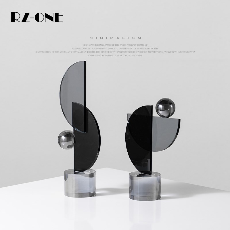 Rzone 现代轻奢创意软装饰品几何异型透明水晶玻璃样板房家居摆件