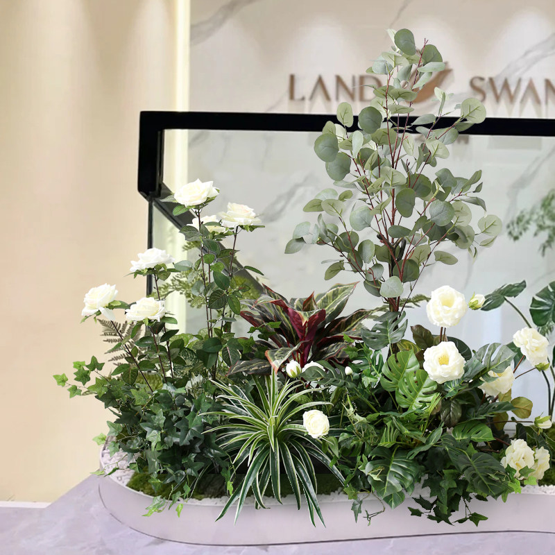 仿真金钱叶盆栽植物花丛落地造景绿植室内花槽立体插花装饰草摆件