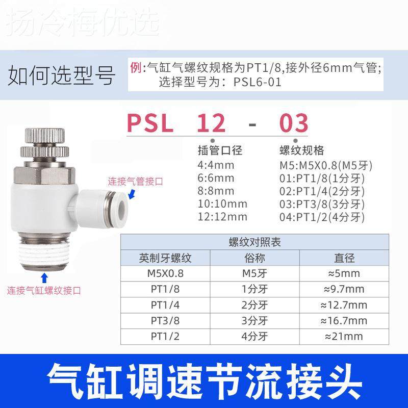 亚德客气动旗舰店调节节流阀SL-8-02气缸速螺纹接头03调/10-SZT64