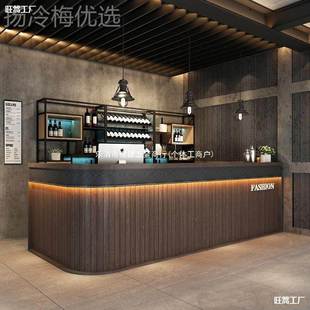 前原木色台接待台柜台超市PVZ酒吧咖银啡店吧台收新台奶茶店中式