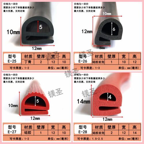 新e字型密封条防滑耐高温耐磨损减震防水防碰撞不易老化烤箱烘箱