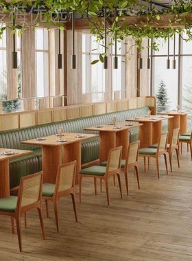 日式木PRZ藤半圆卡座沙发商用连锁饭店东南亚主题餐实厅编桌椅组