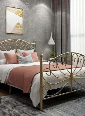 北欧床RUL现代简厚约公主式床加铁艺床铁单人双人床1.5铁架床