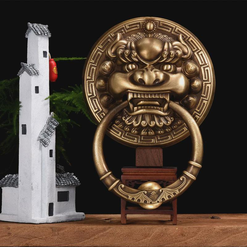 中式仿古实木纯铜大门环狮子头兽头古建庭院寺庙祠堂门环拉手拉环