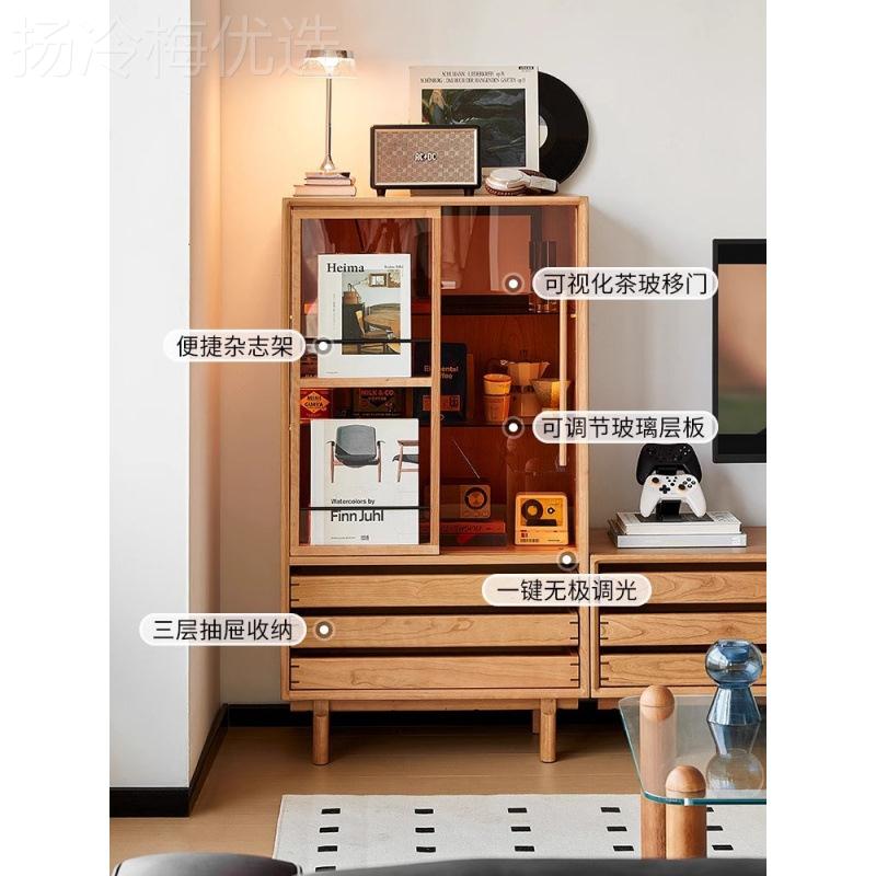 北实木边防尘展示物柜欧书柜小户型客厅柜家用收纳柜樱QCY桃木储