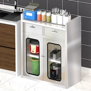 不锈钢家用厨房茶水柜备餐桌整体橱柜收纳高柜碗盘柜储物置物饭厅