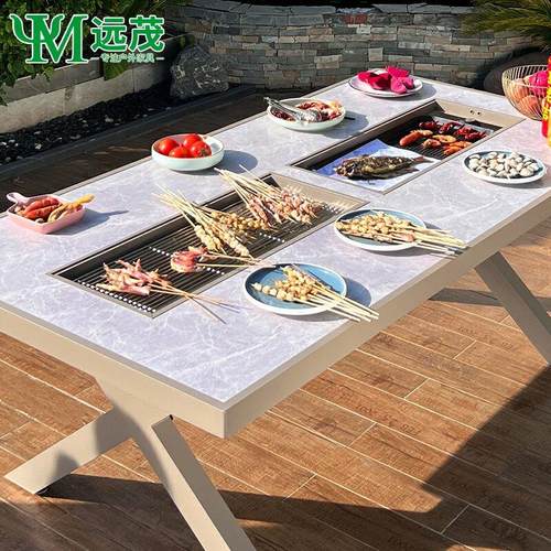 远茂户外烧烤桌北欧烧烤炉电烤碳烤家用烤桌庭院花园烧烤桌中式