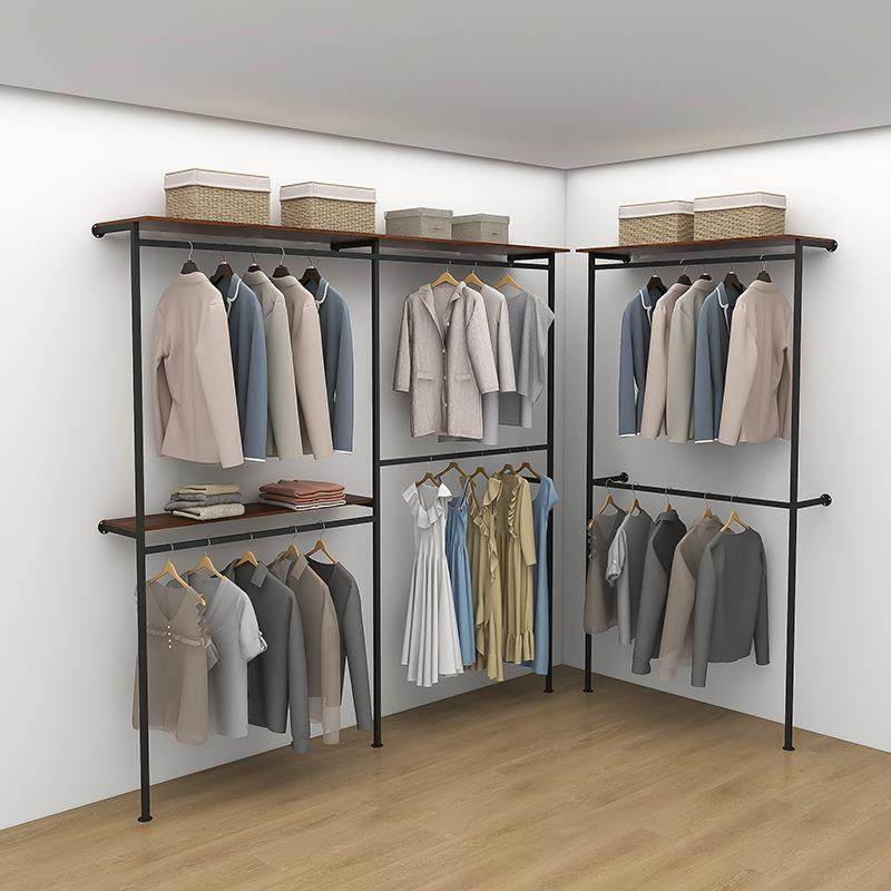 开放式衣帽间定制砌墙金属衣柜墙壁挂式衣架双层家用L转角收纳diy