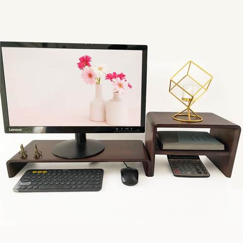 双层电脑萤幕增高置物架办公桌面收纳层架屏幕底座支架加高实木架