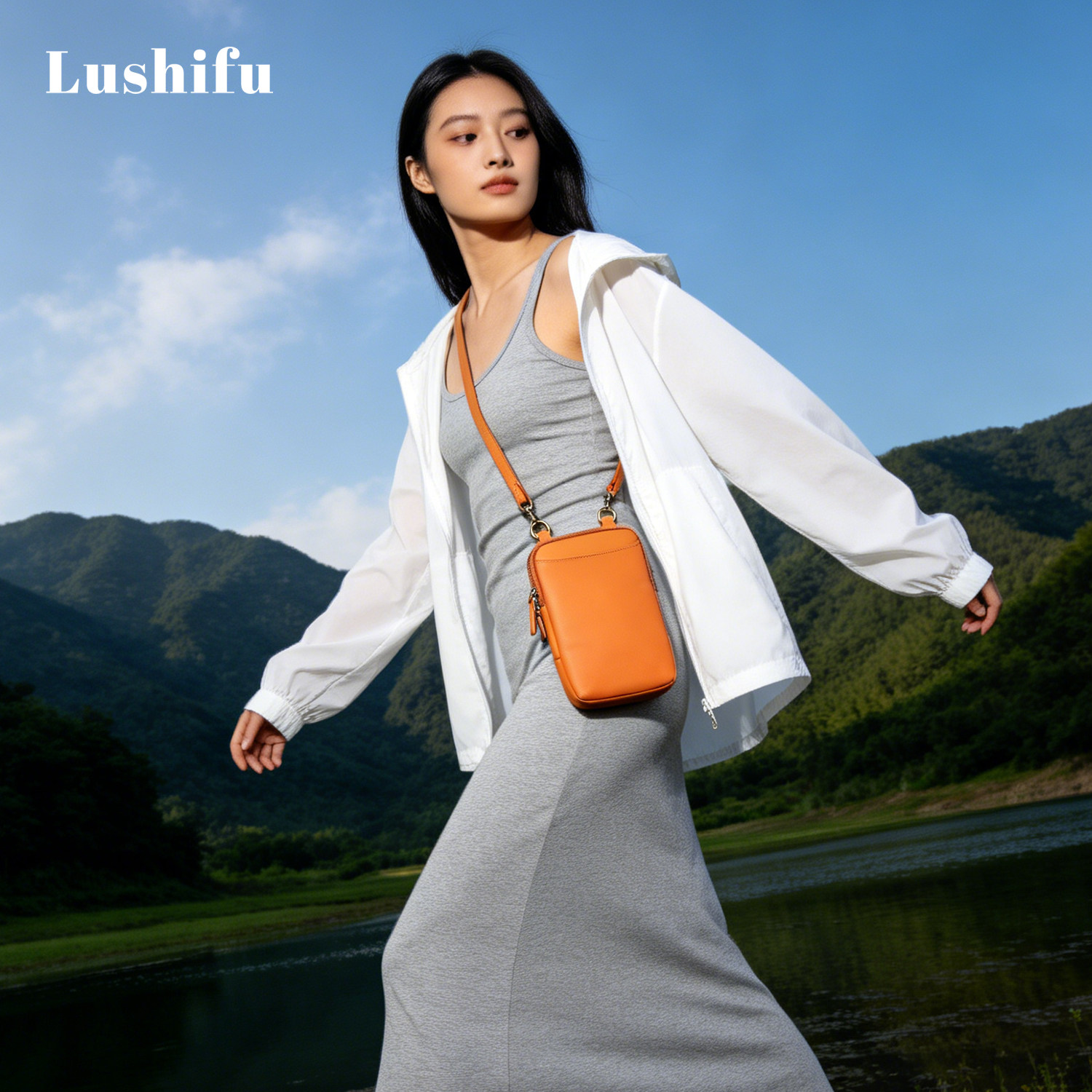 鹿师傅苏木轻便斜挎女手机包图片
