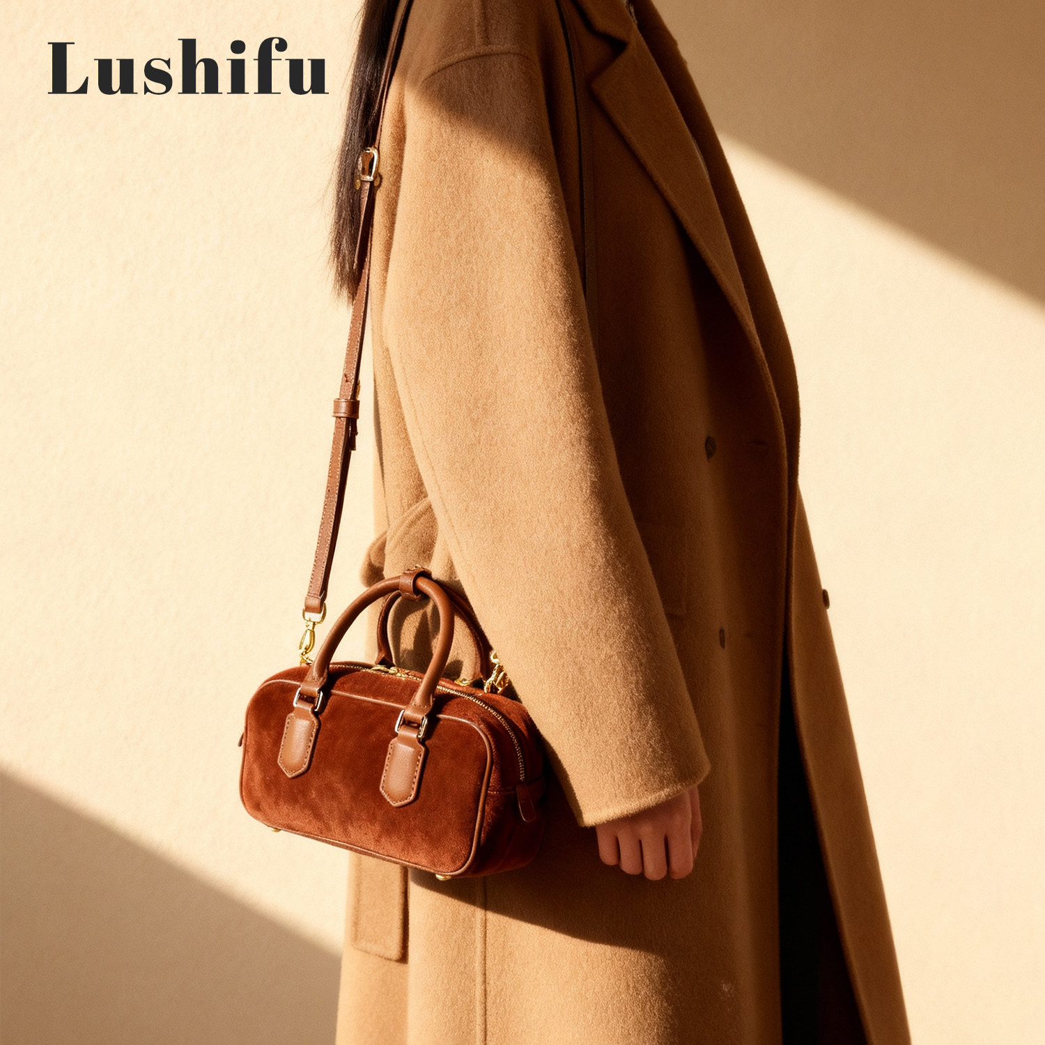 鹿师傅真皮小方包复古磨砂牛皮单肩斜挎手提保龄球包小众设计女包,箱包皮具/热销女包/男包,小方包,淘宝优惠券,粉丝福利购,淘宝优惠卷