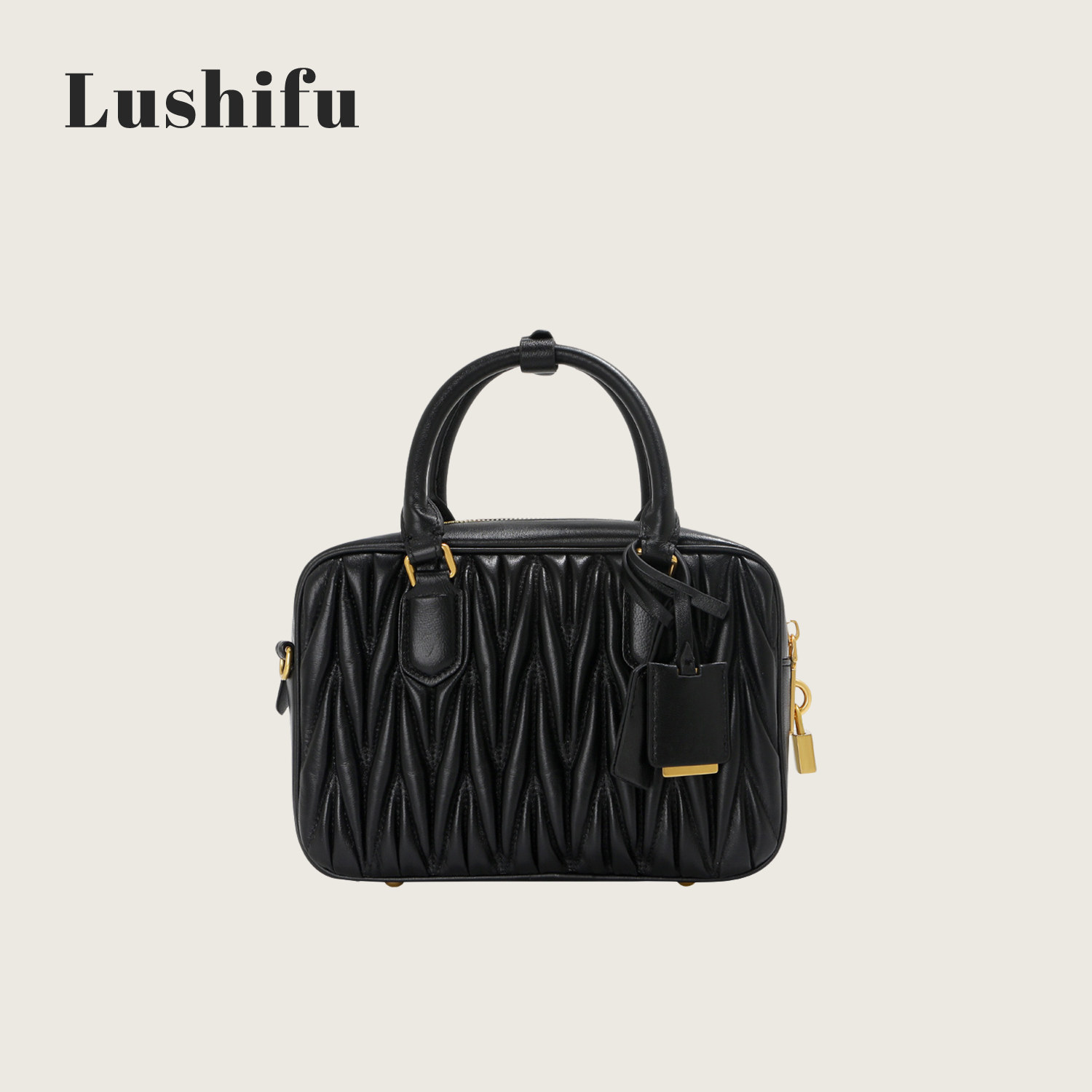 鹿师傅羊皮褶皱保龄球包女单肩斜挎包小众高级感新款小方包宽宽包,箱包皮具/热销女包/男包,小方包,淘宝优惠券,粉丝福利购,淘宝优惠卷