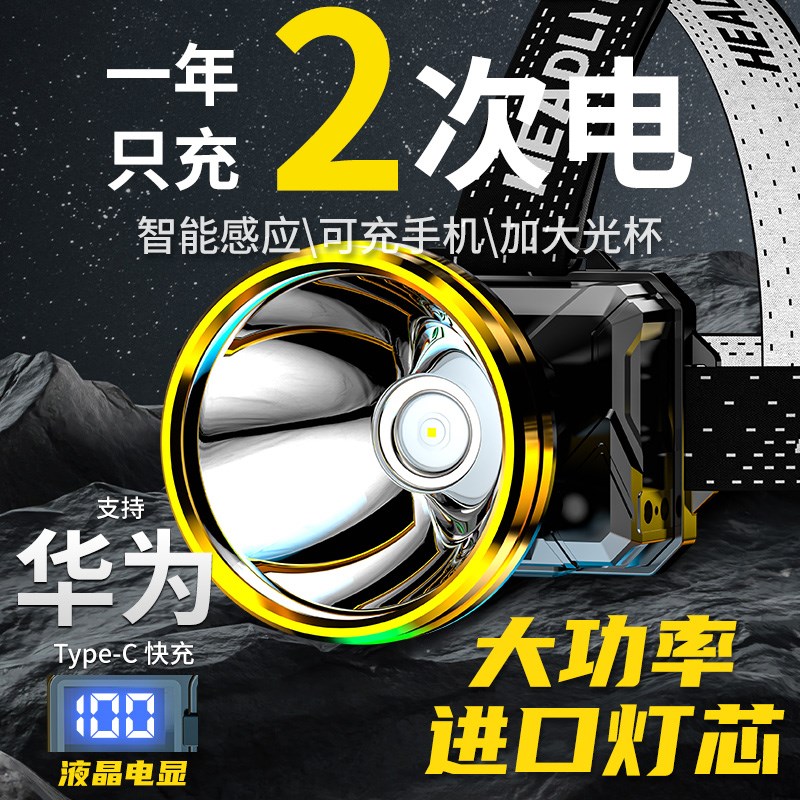 头灯2024新款强光超亮充电超长续航100小时头戴式手电筒钓鱼