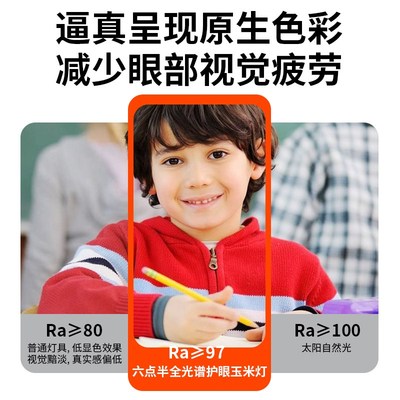 全光谱护眼led玉米灯泡Ra97高显色指E27E14小螺口蜡烛灯家用三色