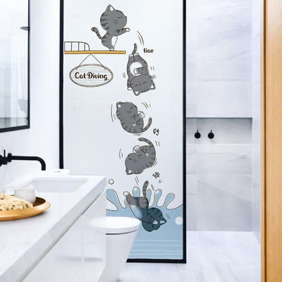 浴室玻璃门贴纸卫生间防窥防走光磨砂贴膜卡通窗户贴膜静电玻璃贴