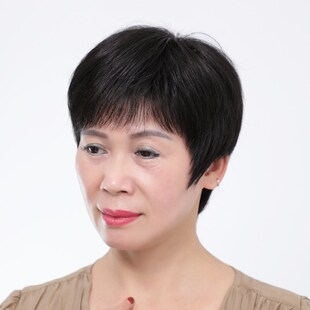 假发女短发全头套中老年妈妈真发全真人发光头自然透气黑色真头发