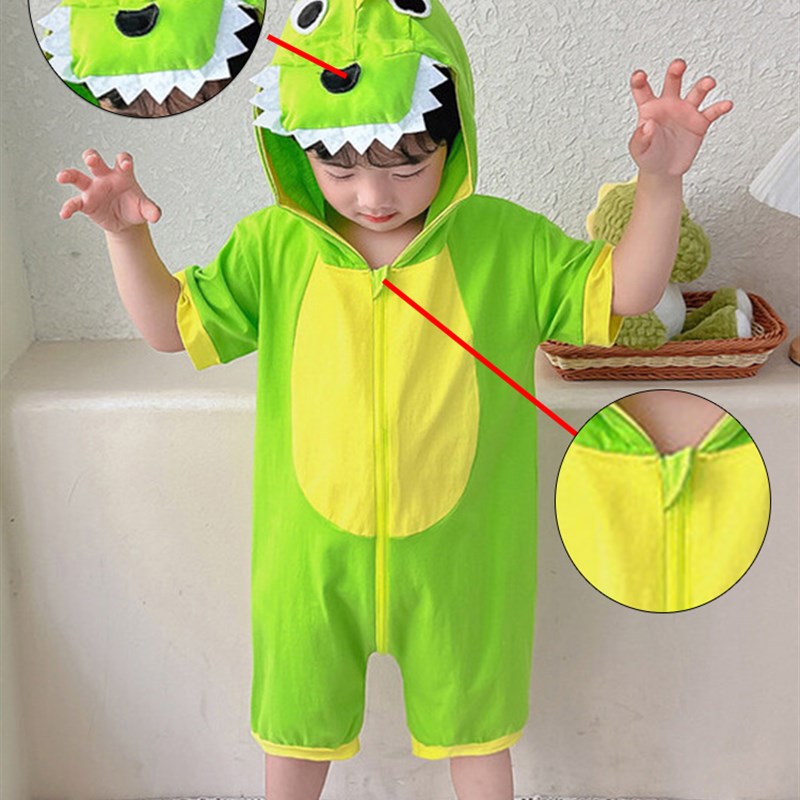 儿童恐龙连体睡衣夏款短袖一岁宝宝可爱拉链动物造型a类家居服