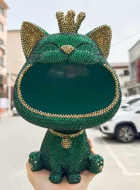 贴钻招财猫钥匙收纳摆件进门玄关入户客厅家居装饰品粘钻大嘴猫