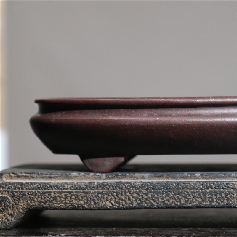 紫砂花盆椭圆形盆景盆全手工菖蒲盆禅意宜兴原矿古铜泥