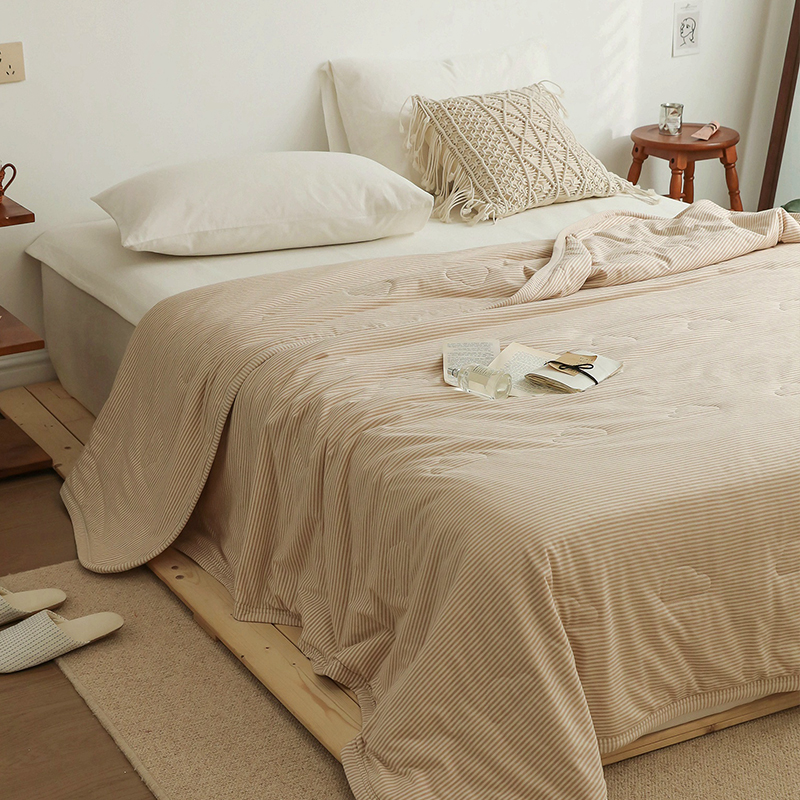 在耳边简约条纹纯棉针织条纹夏被夏季薄被芯全棉彩棉可水洗空调被
