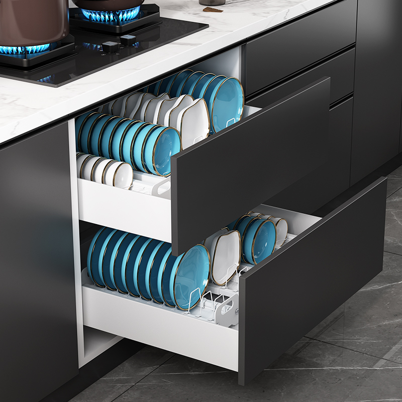 厨房橱柜抽屉内置物架可伸缩不锈钢放碗架沥水架拉篮内碗碟收纳架