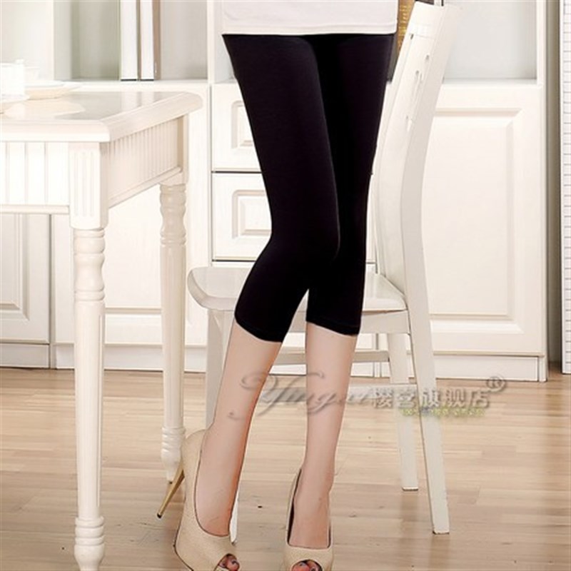 夏款薄棉加档七分裤肉色外穿高腰肤色7分打底裤加档可裸穿女大码