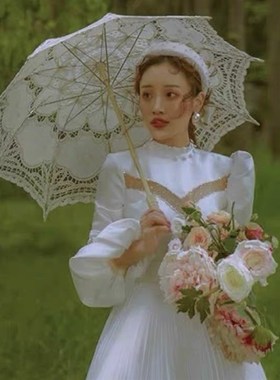 法式新款婚纱摄影道具外景旅拍田园风格画架复古油画黑色弯把竹伞