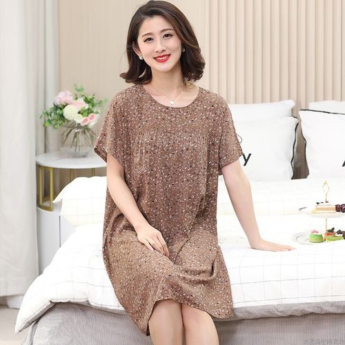 中老年妈妈睡裙女夏季纯棉雏菊时尚睡衣薄款绵绸可外穿宽松连衣裙