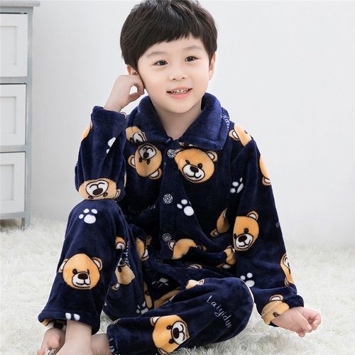 秋冬中大儿童女宝宝睡衣法兰绒男童女孩睡衣家居服套装珊瑚绒加厚