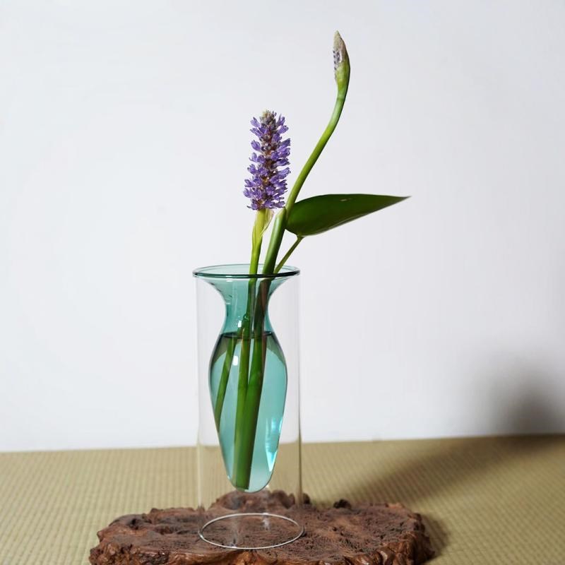 池坊玻璃花器花瓶插花摆件薄质通透花器生花自由花立花器皿软装