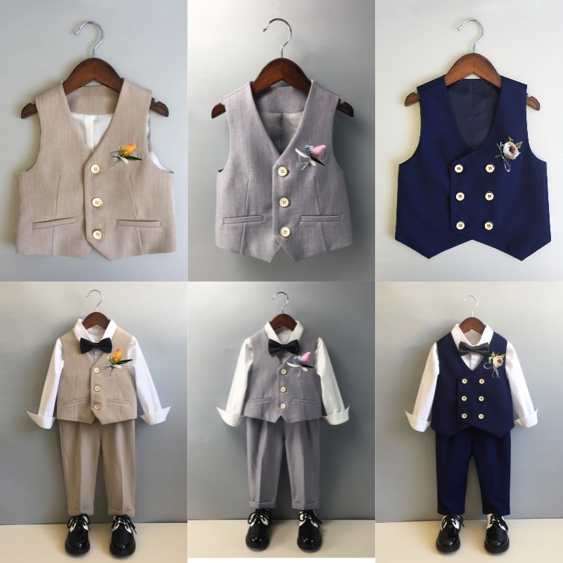 儿童西装马甲套装男童礼服男宝小童西服2023新款花童男孩薄款夏季