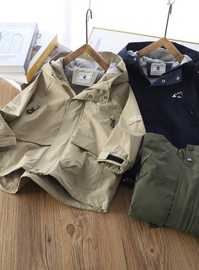 86121 儿童双层防风衣 男女童连帽工装外套中大童拉链开衫 春秋款