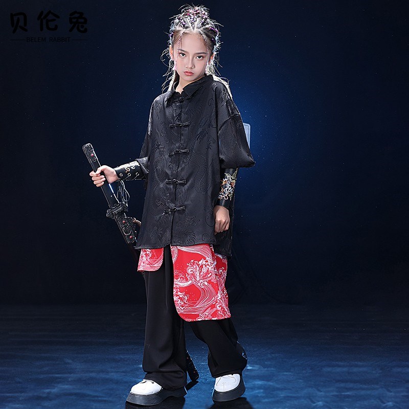 六一儿童元旦表演出服中国风男女童国潮套装少儿街舞唐装四件套酷