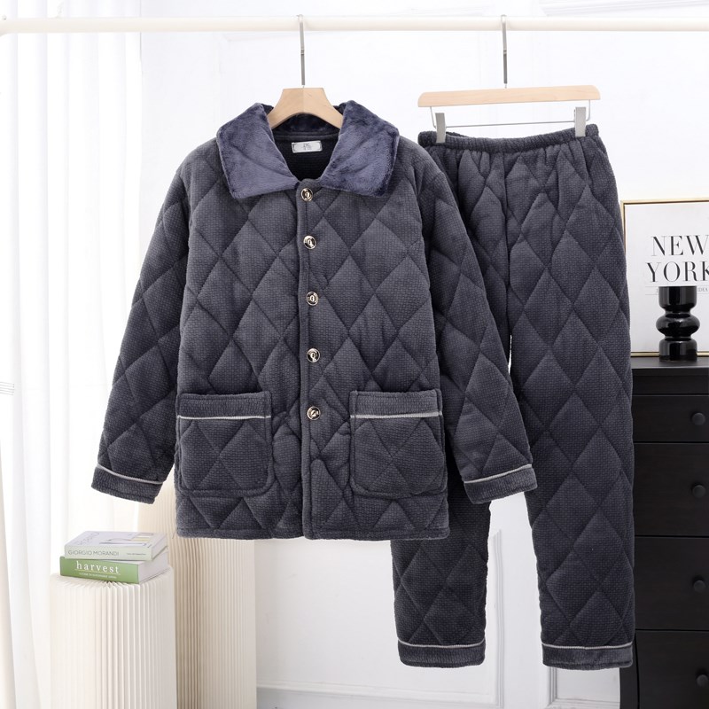 男童冬款睡衣加绒加厚2024新款中大童三层夹棉家居服套装加绒加厚