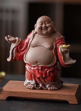 久造中式弥勒佛摆件大肚笑佛陶瓷工艺品招财客厅办公桌面装饰摆设