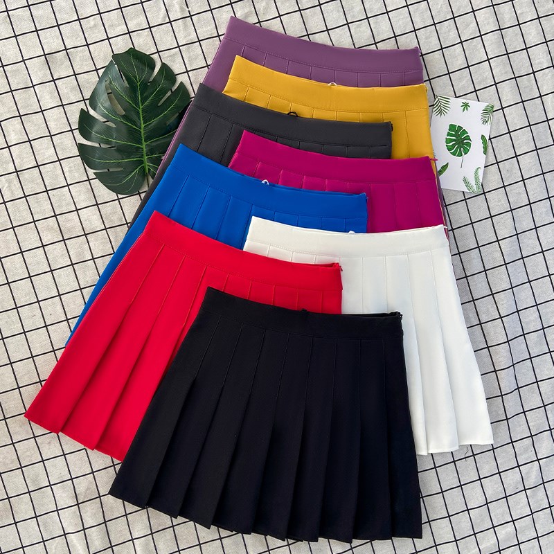 红色百褶裙女秋冬高腰A字半身裙安可拉红跳舞裙带底裤侧拉链短裙