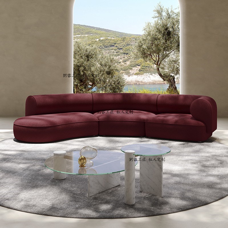 北欧轻奢布艺沙发客厅极简约小户型北欧家具设计师红色弧形沙发