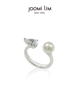 JOOMiLiM茱蜜商场同款花托珍珠戒指开口女时尚轻奢小众简约可调节