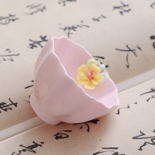 手工捏花粉色主人杯家用陶瓷女士品茗杯功夫茶具泡茶杯子单杯茶碗