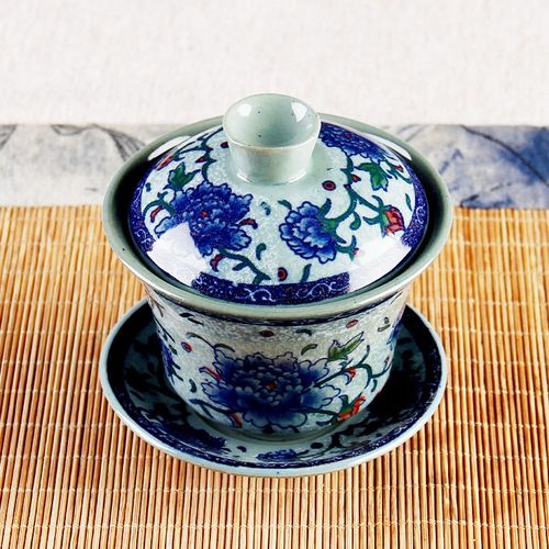 经典小号牡丹花勾连泡茶盖碗青花瓷茶碗复古敬茶杯三才复古网红