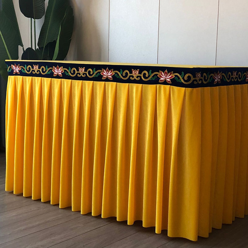 莲花刺绣彩色吊穗寺庙佛台供桌八仙桌长桌金丝绒桌布桌裙桌围定做