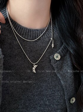 双层牛角包蛇骨链女秋冬2024新款爆款小众项链时尚个性甜酷卫衣链