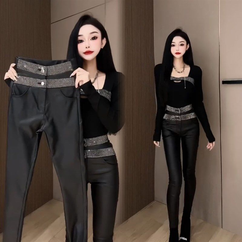 欧货加绒皮裤女冬季新款显瘦百搭涂层皮磨毛小脚裤双层钻腰仿皮裤,女装/女士精品,休闲裤,淘宝优惠券,粉丝福利购,淘宝优惠卷